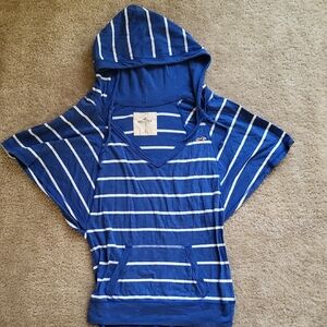 Hollister Navy and White Striped Hooded Top
